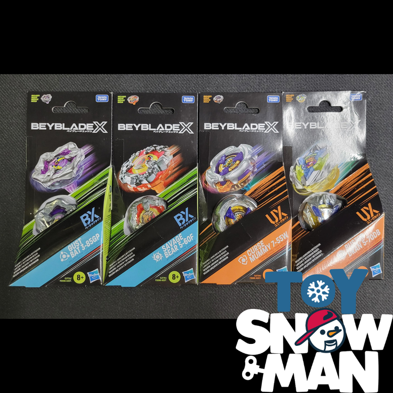 Beyblade X Gust Bat 3-85GP & Savage Bear 5-60F & Curse Mummy 7-55W & Buster Dran 5-70DB Bundle - Collectables > Action Figures > toys -  Hasbro