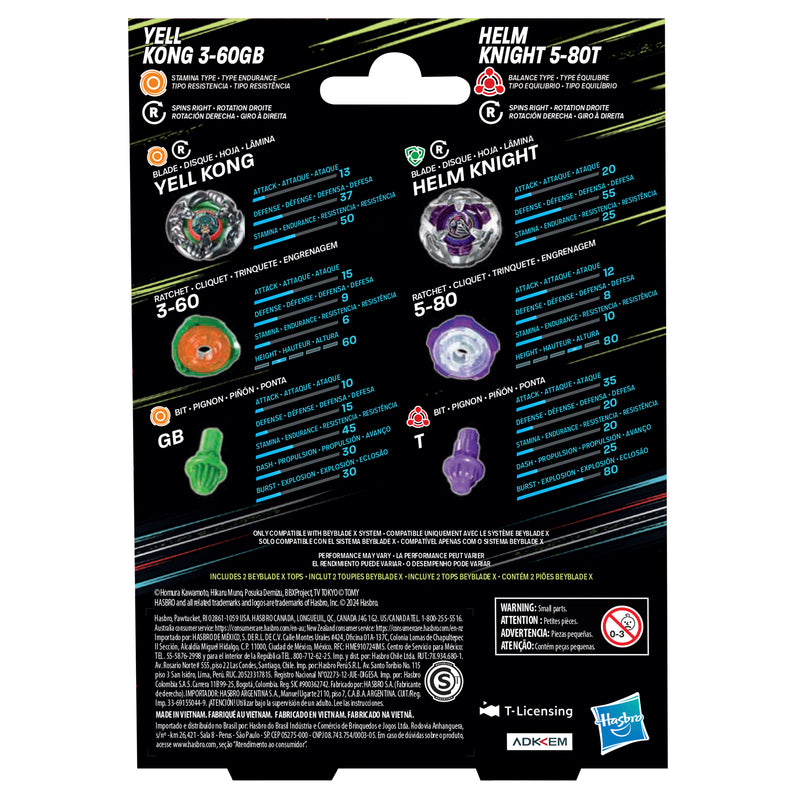 Beyblade X Yell Kong 3-60GB and Helm Knight 5-80T Top Dual Pack Set - Collectables > Action Figures > toys -  Hasbro
