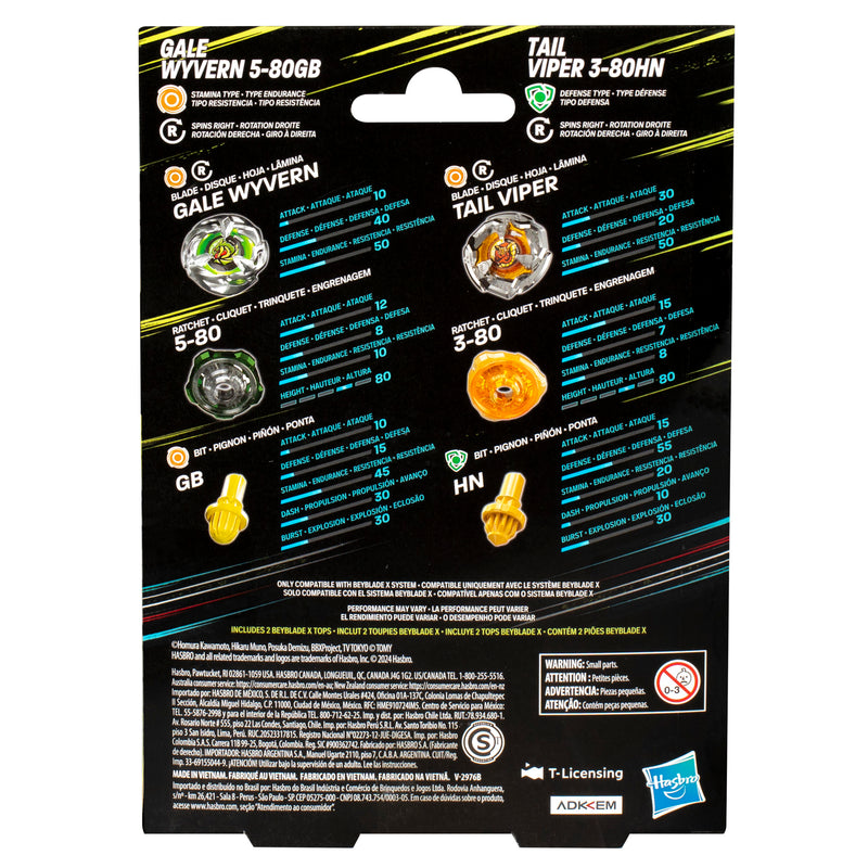 Beyblade X Gale Wyvern 5-80GB and Tail Viper 3-80HN Top Dual Pack Set - Collectables > Action Figures > toys -  Hasbro
