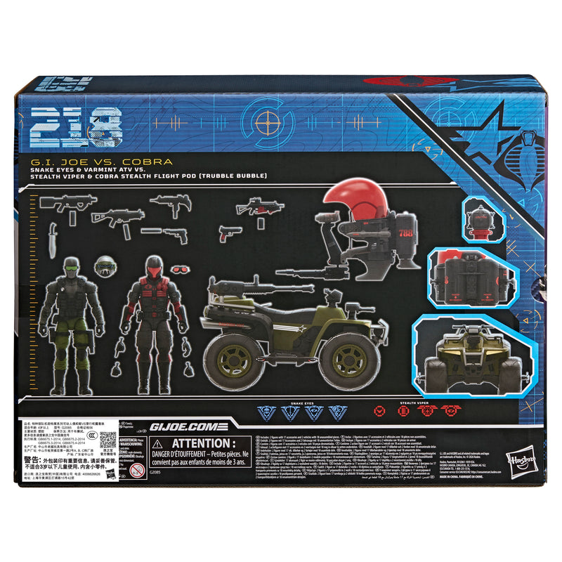G.I. Joe Classified Series #218 Snake Eyes & Varmint ATV Vs. Stealth Viper & Cobra Stealth Flight Pod (Trubble Bubble) - Collectables > Action Figures > toys -  Hasbro