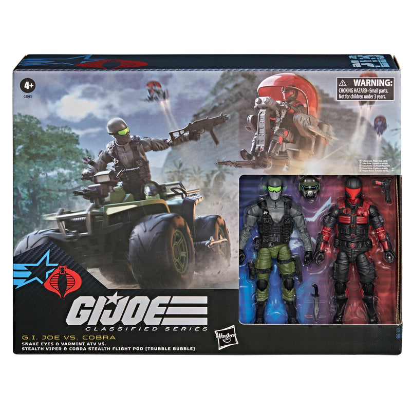 G.I. Joe Classified Series #218 Snake Eyes & Varmint ATV Vs. Stealth Viper & Cobra Stealth Flight Pod (Trubble Bubble) - Collectables > Action Figures > toys -  Hasbro