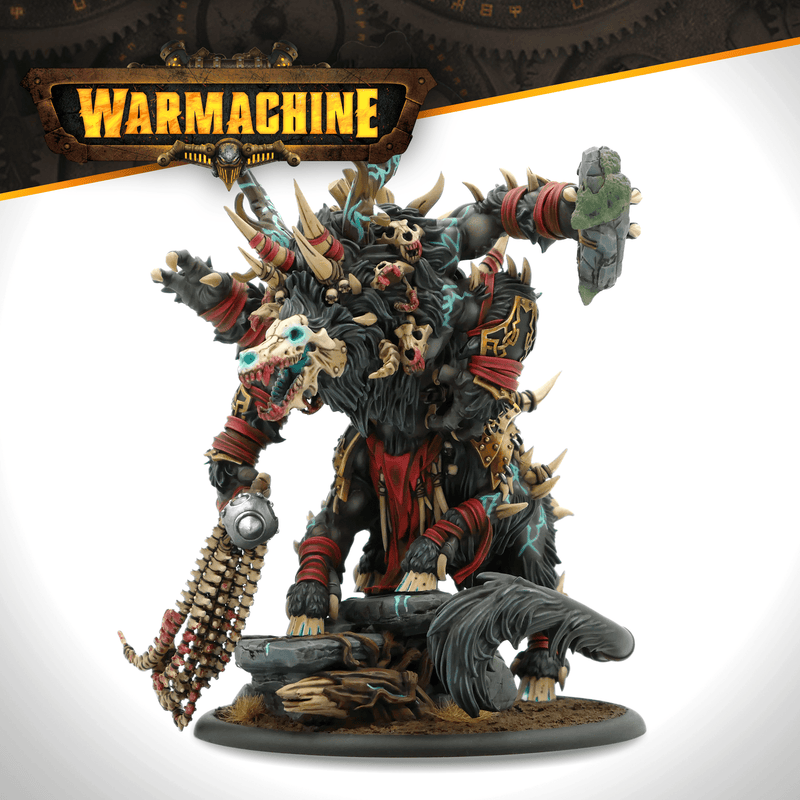 Warmachine Khador Old Umbrey Gorger gargantuan with wolf skull head, flail and boulder