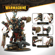 Warmachine Gorger kit showing interchangeable head, left-hand and right-hand weapon options