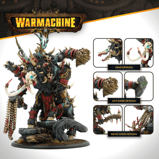 Warmachine Gorger kit showing interchangeable head, left-hand and right-hand weapon options
