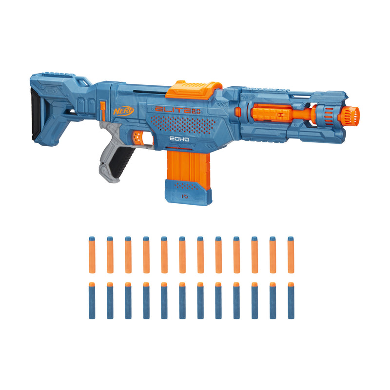 Hasbro Nerf Elite 2.0 Echo CS-10 Blaster, 24 Nerf Darts, 10-Dart Clip, Removable Stock and Barrel Extension, 4 Tactical Rails - Toy Snowman