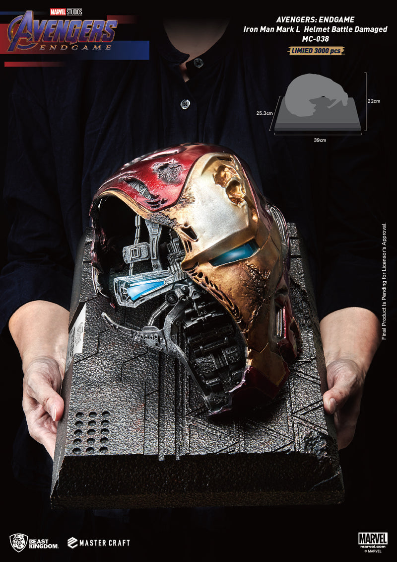AVENGERS ENDGAME MC-038 IRON MAN HELMET BATTLE DAMAGE STATUE - statue -  Beast Kingdom