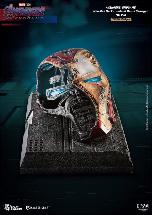 AVENGERS ENDGAME MC-038 IRON MAN HELMET BATTLE DAMAGE STATUE - statue -  Beast Kingdom